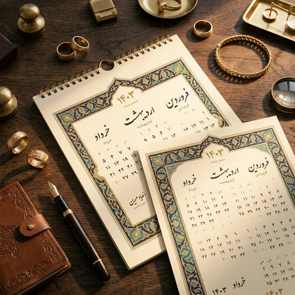 تقویم فارسی با حلقههای طلا - زمانبندی خرید عمده برای مناسبتهای ایرانی